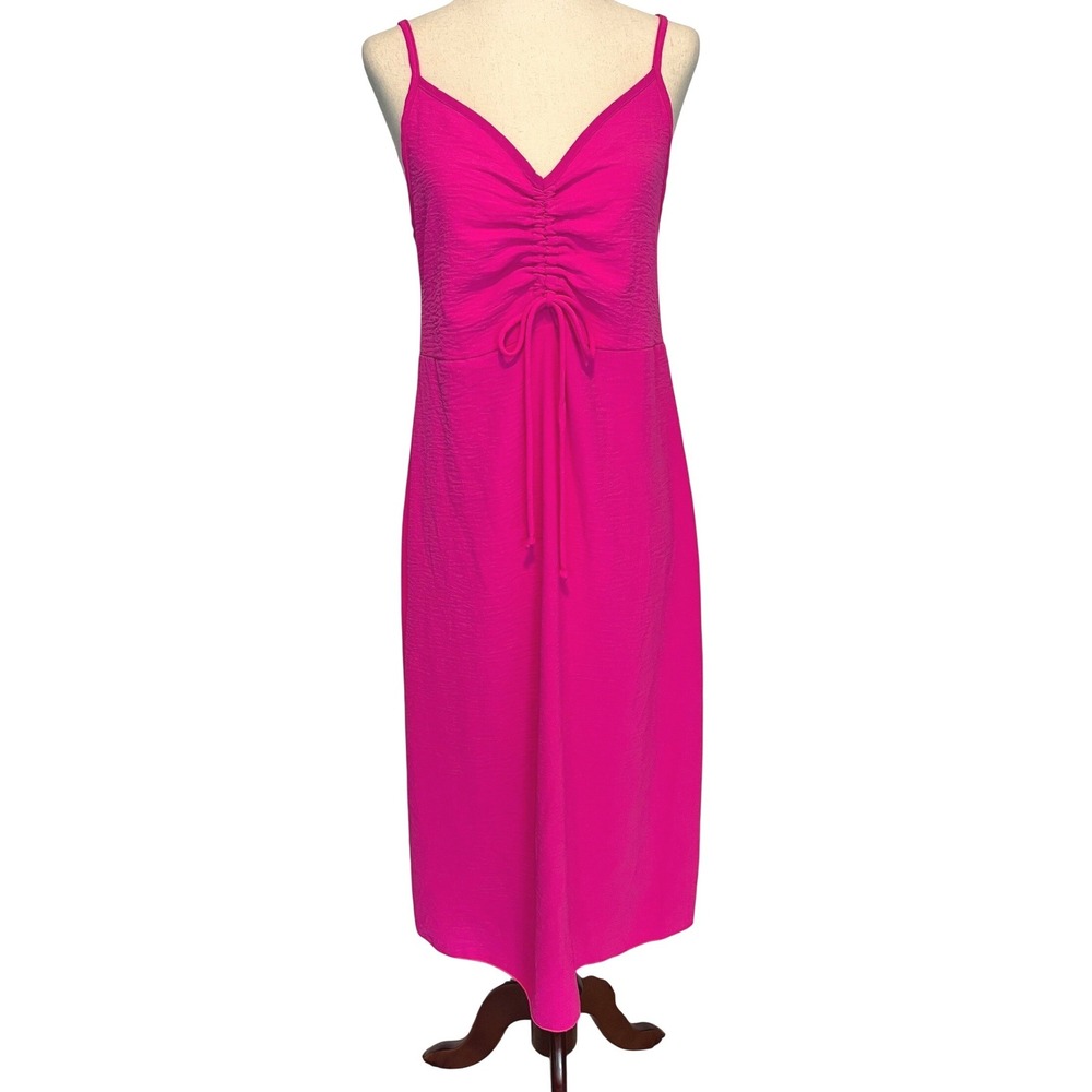 See‎ You Monday Women L Midi Slip Dress Hot Pink Ruched Bust Y2K Barbie Party